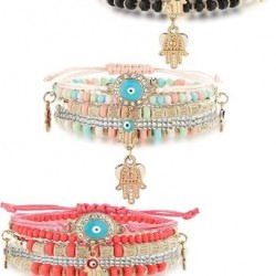 3 Sets Bohemian Beaded Bracelets Set For Women Men Multilayer Hamsa Hand Evil Eye Charms Stretch Stackable Bracelet